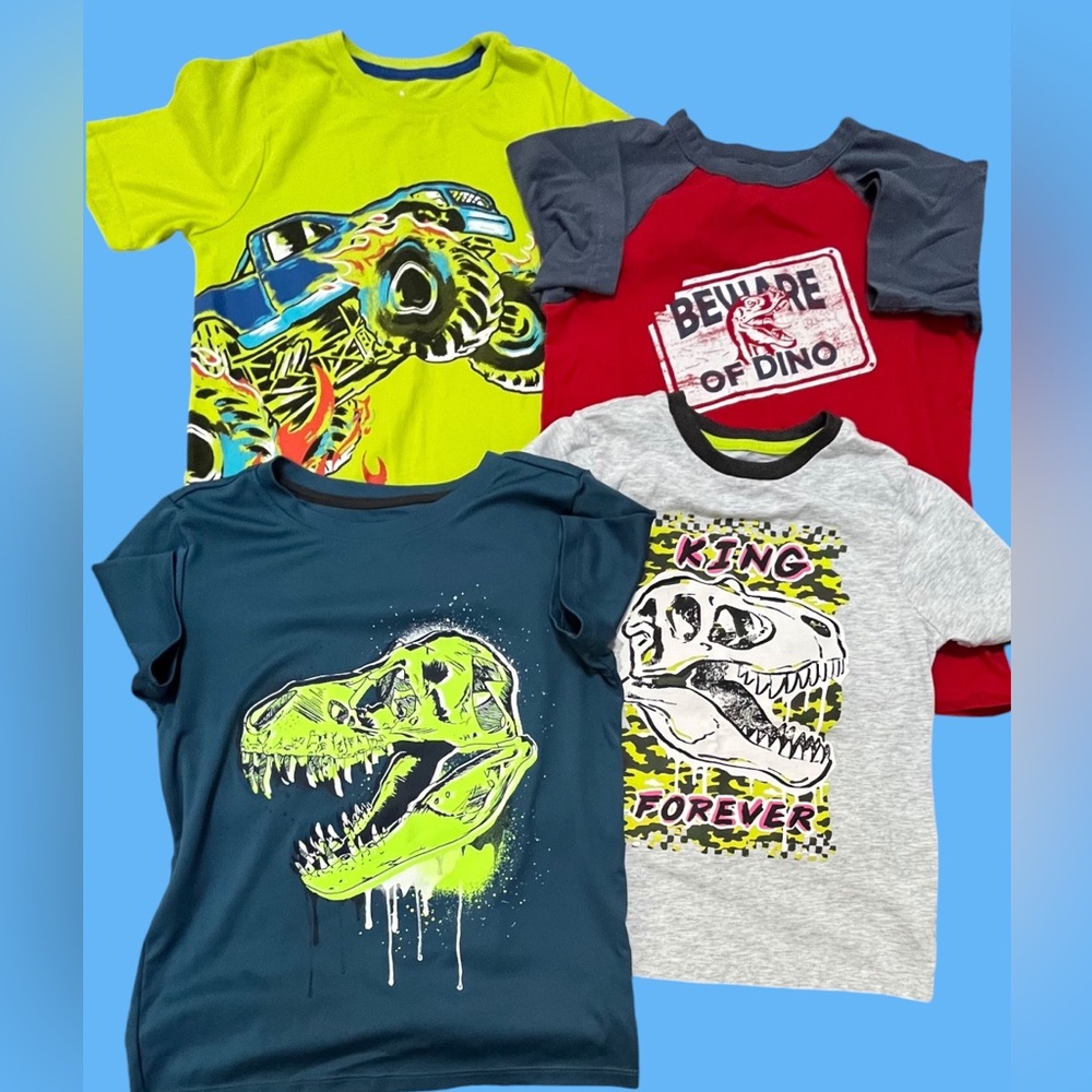 Cat & Jack Medium Short Sleeve Tee - Dinosaur monster truck Bundle EUC